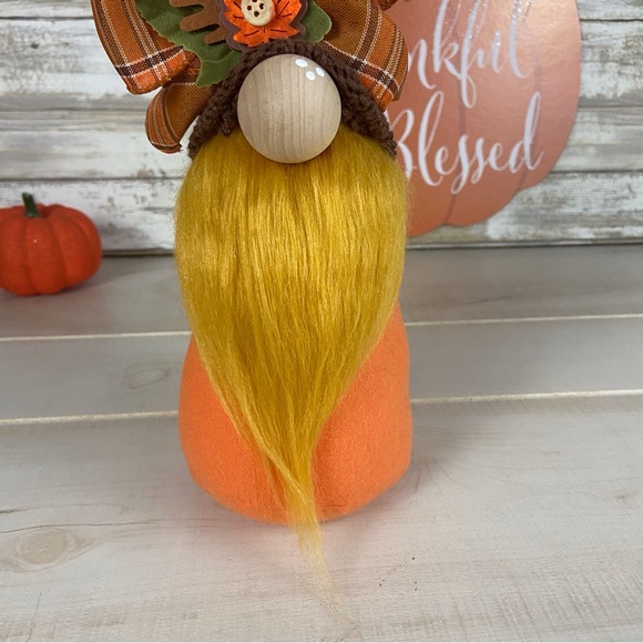 Handmade Gnome Fall Harvest Autumn Farmhouse Home Decor Plaid Bow Sweater Hat - Picture 7 of 11